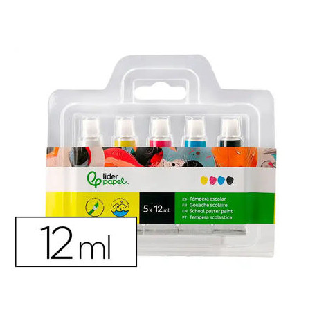 TEMPERA LIDERPAPEL EN TUBO DE ALUMINO DE 12 ML ESTUCHE DE 5 TUBOS COLORES PRIMARIOS