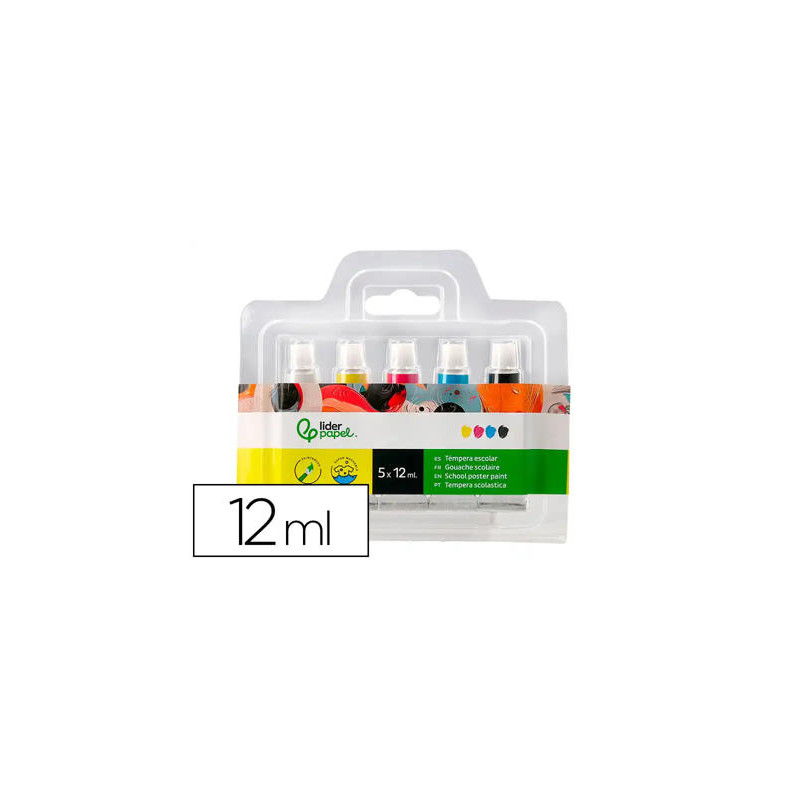 TEMPERA LIDERPAPEL EN TUBO DE ALUMINO DE 12 ML ESTUCHE DE 5 TUBOS COLORES PRIMARIOS