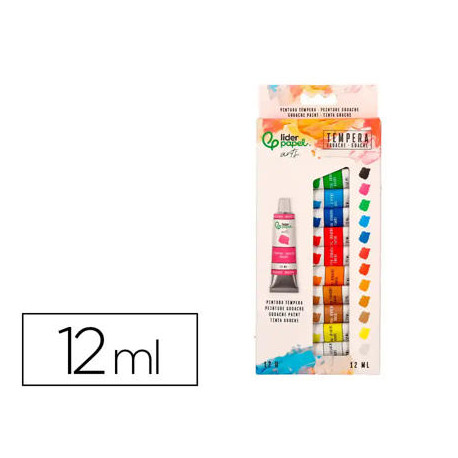 PINTURA GOUACHE/TEMPERA LIDERPAPEL CAJA DE 12 TUBOS DE ALUMINIO DE 12 ML COLORES SURTIDOS