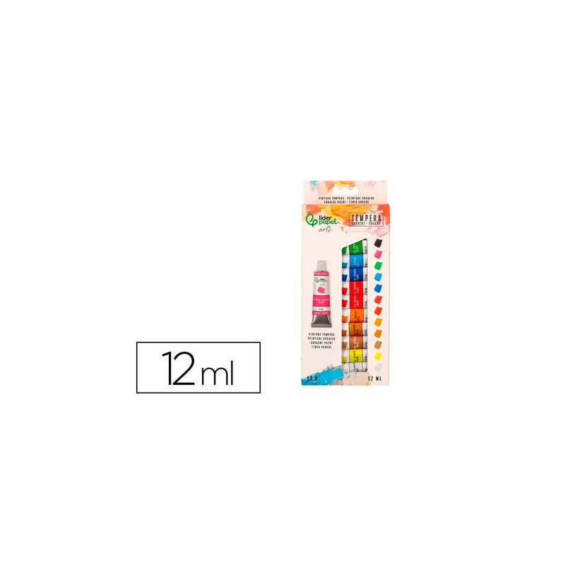 PINTURA GOUACHE/TEMPERA LIDERPAPEL CAJA DE 12 TUBOS DE ALUMINIO DE 12 ML COLORES SURTIDOS