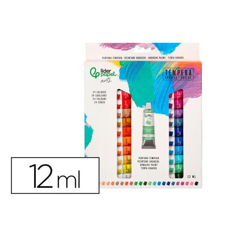 PINTURA GOUACHE/TEMPERA LIDERPAPEL CAJA DE 24 TUBOS DE ALUMINIO DE 12 ML COLORES SURTIDOS