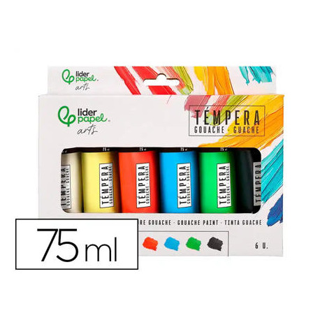 PINTURA GOUACHE/TEMPERA LIDERPAPEL CAJA DE 6 TUBOS DE PLASTICO DE 75 ML COLORES SURTIDOS
