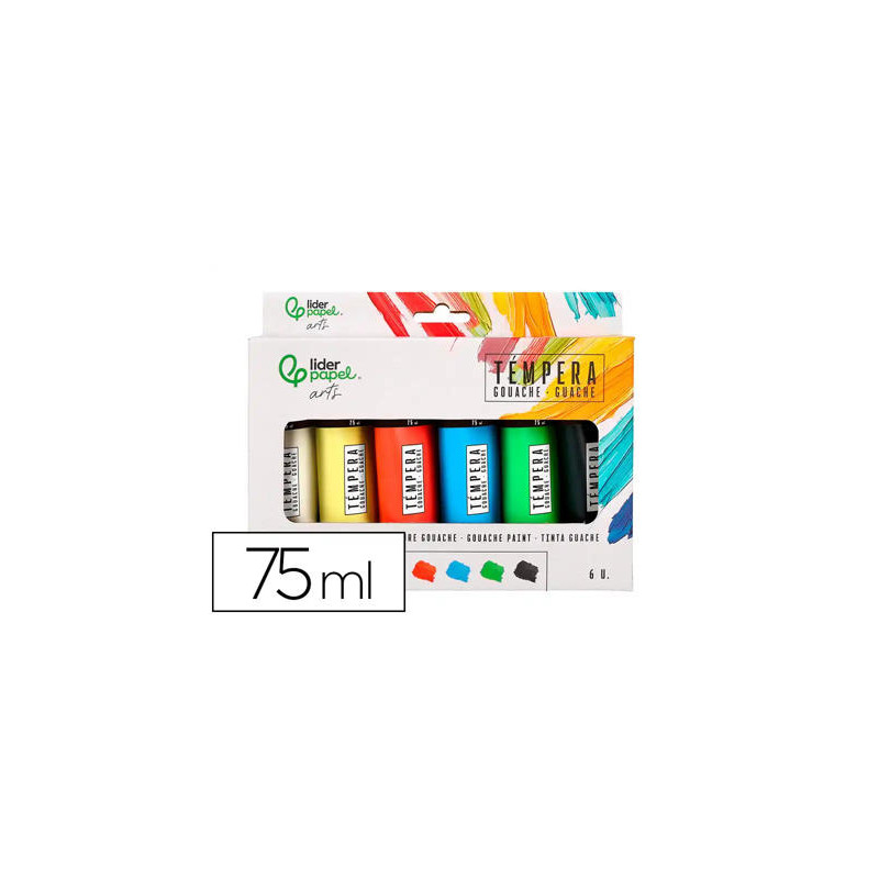 PINTURA GOUACHE/TEMPERA LIDERPAPEL CAJA DE 6 TUBOS DE PLASTICO DE 75 ML COLORES SURTIDOS