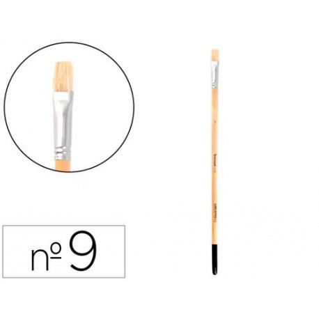 PINCEL PARA PINTURA AL OLEO Y ACRILICA LIDERPAPEL N 9 PUNTA PLANA DE PELO DE CERDA CERTIFICADO FSC
