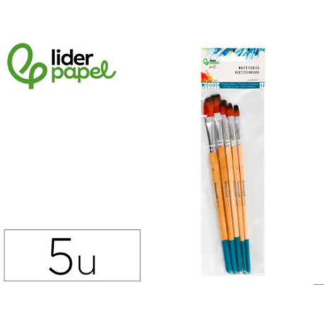 PINCELES SINTETICOS LIDERPAPEL PUNTA PLANA BOLSA DE 5 UNIDADES TAMAÑOS SURTIDOS CERTIFICADO FSC