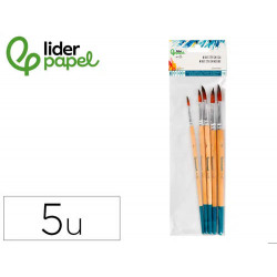 PINCELES SINTETICOS LIDERPAPEL PUNTA REDONDA BOLSA DE 5 UNIDADES TAMAÑOS SURTIDOS CERTIFICADO FSC