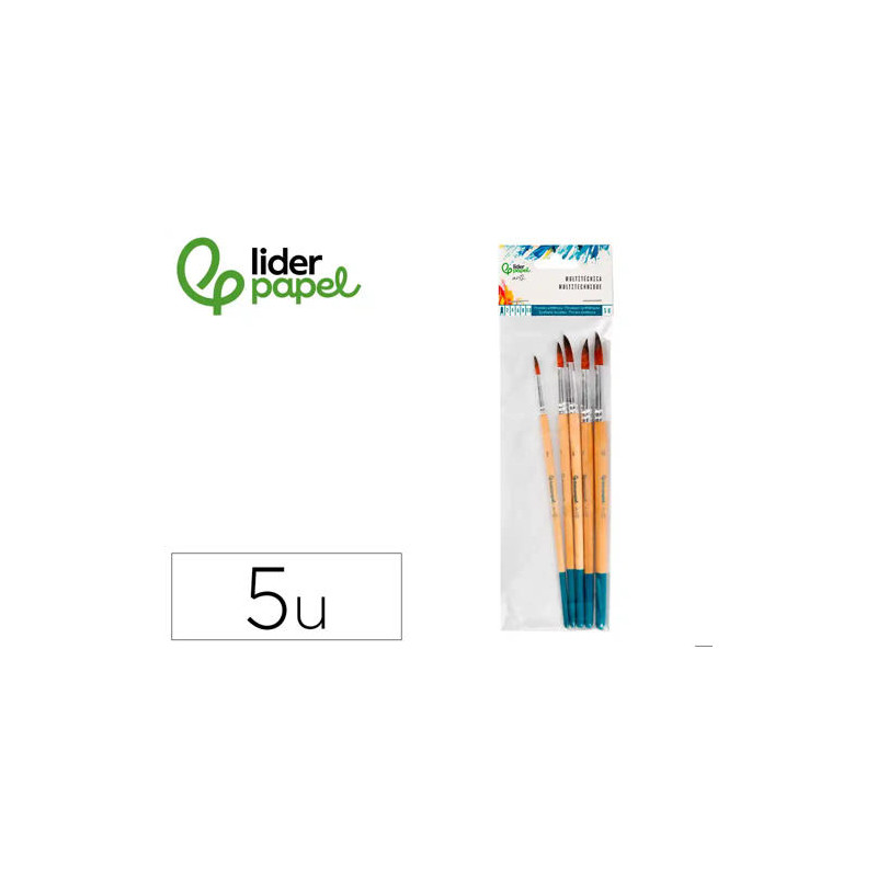 PINCELES SINTETICOS LIDERPAPEL PUNTA REDONDA BOLSA DE 5 UNIDADES TAMAÑOS SURTIDOS CERTIFICADO FSC