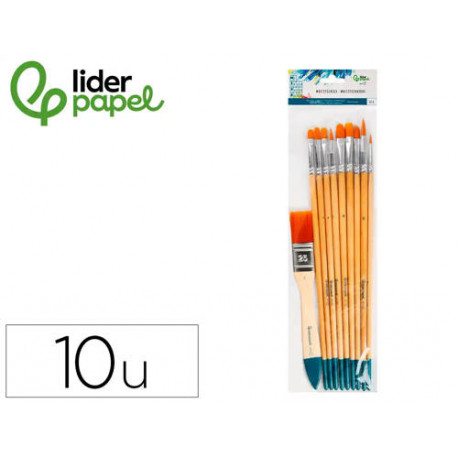 PINCELES SINTETICOS LIDERPAPEL PUNTAS Y TAMAÑOS SURTIDOS BOLSA DE10 UNIDADES CERTIFICADO FSC
