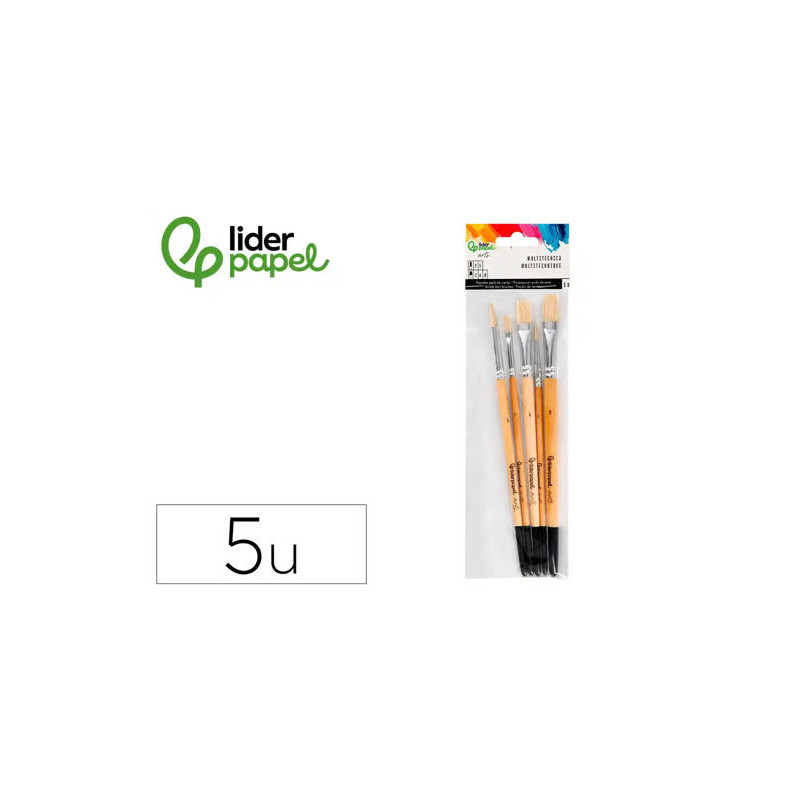 PINCELES DE PELO DE CERDA LIDERPAPEL PUNTAS SURTIDAS BOLSA DE 5 UNIDADES CERTIFICADO FSC