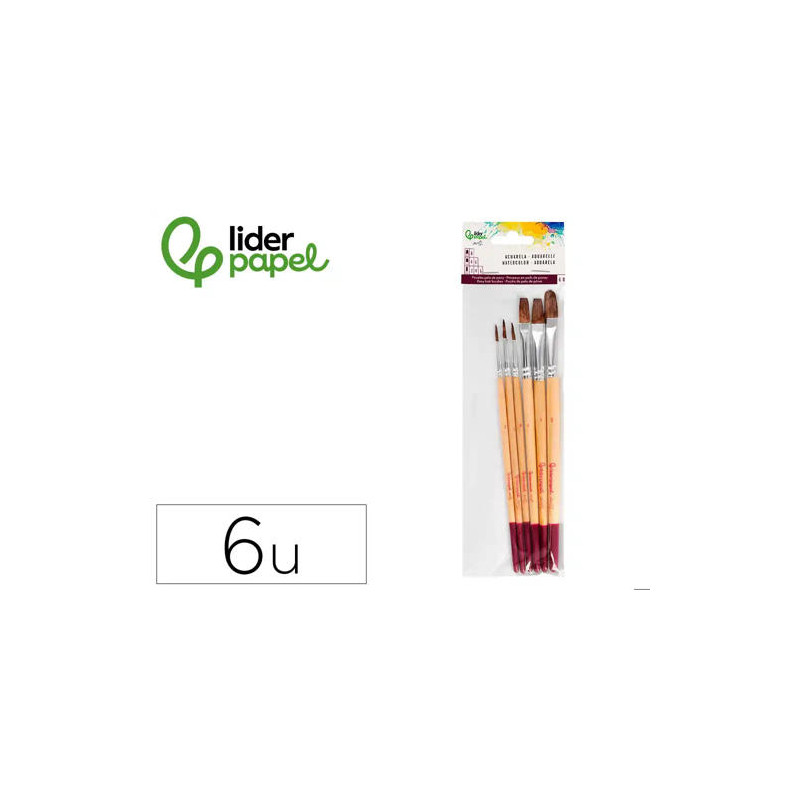 PINCELES DE PELO DE PONY LIDERPAPEL PUNTAS SURTIDAS BOLSA DE 6 UNIDADES CERTIFICADO FSC