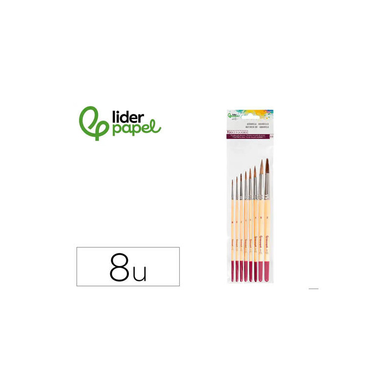 PINCELES DE PELO DE PONY LIDER PAPEL VIROLA CROMADA BLISTER DE 8 UNIDADES SURTIDAS CERTIFICADO FSC