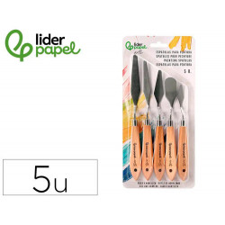 ESPATULA PARA PINTURA LIDERPAPEL METALICA MANGO DE MADERA JUEGO DE 5 UNIDADES TAMAÑOS SURTIDOS CERTI