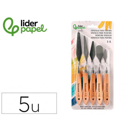 ESPATULA PARA PINTURA LIDERPAPEL METALICA MANGO DE MADERA JUEGO DE 5 UNIDADES TAMAÑOS SURTIDOS CERTI