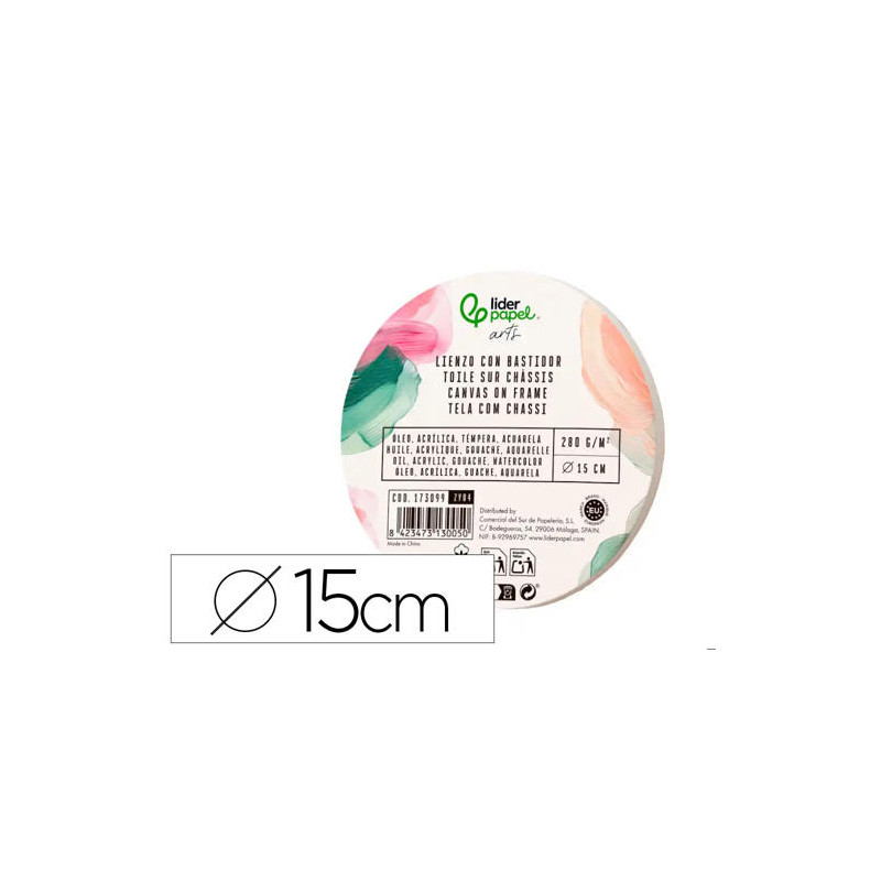 BASTIDOR REDONDO LIDERPAPEL LIENZO GRAPADO PARTE TRASERA ALGODON 100% BORDE MADERA 15 CM GRAMAJE 280