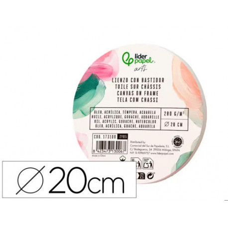 BASTIDOR REDONDO LIDERPAPEL LIENZO GRAPADO PARTE TRASERA ALGODON 100% BORDE MADERA 20 CM GRAMAJE 280