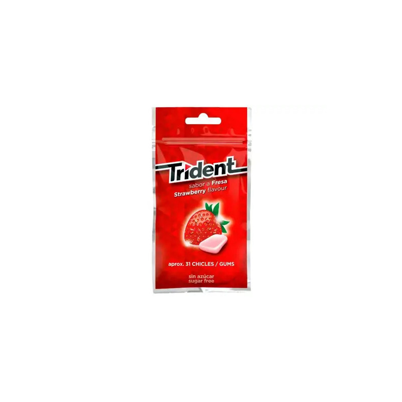 CHICLE TRIDENT GRAGEAS SABOR FRESA SIN AZUCAR BOLSA DE 43,5 GR