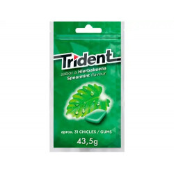 CHICLE TRIDENT GRAGEAS SABOR HIERBABUENA SIN AZUCAR BOLSA DE 43,5 GR