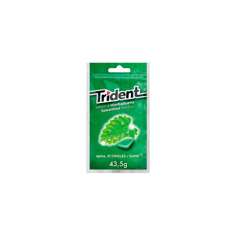CHICLE TRIDENT GRAGEAS SABOR HIERBABUENA SIN AZUCAR BOLSA DE 43,5 GR