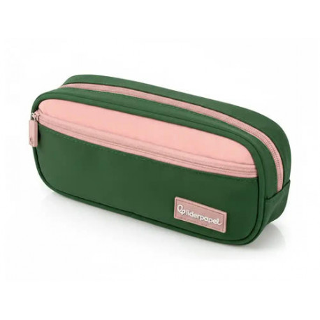 ESTUCHE PORTATODO LIDERPAPEL DUO 2 CREMALLERAS CON BOLSILLOFRONTAL VERDE MILITAR 220X90X50 MM