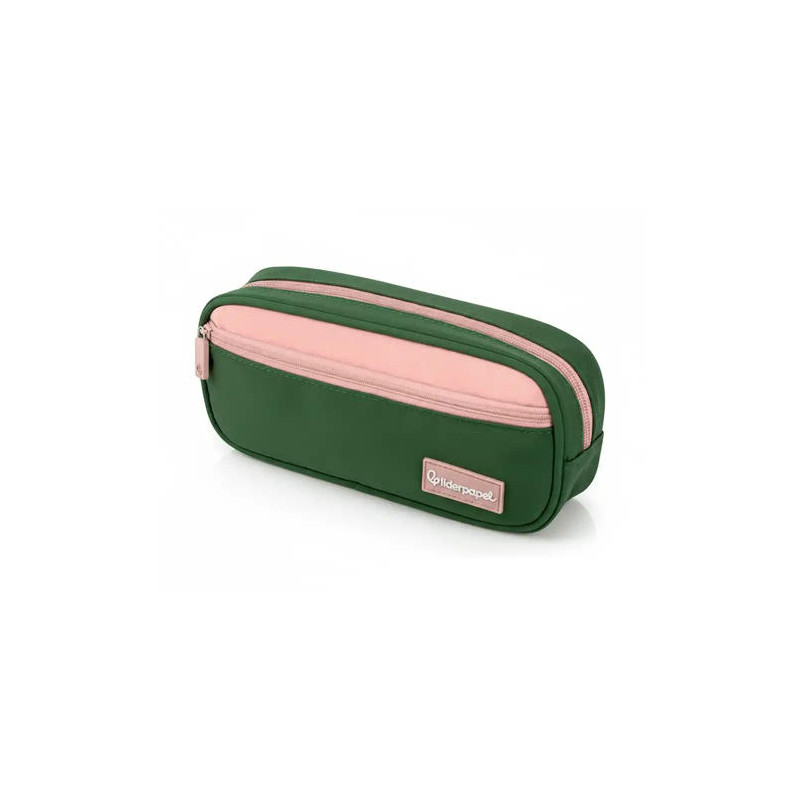 ESTUCHE PORTATODO LIDERPAPEL DUO 2 CREMALLERAS CON BOLSILLOFRONTAL VERDE MILITAR 220X90X50 MM