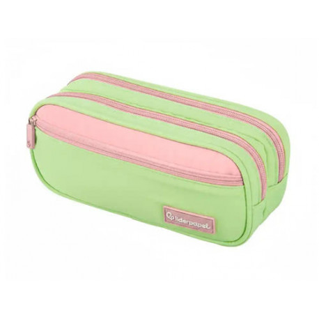 ESTUCHE PORTATODO LIDERPAPEL DUO 3 CREMALLERAS CON BOLSILLOFRONTAL VERDE PASTEL 220X90X70MM