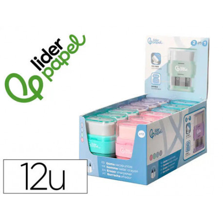 GOMA DE BORRAR LIDERPAPEL RECTANGULAR CON SACAPUNTAS COLORES SURTIDOS