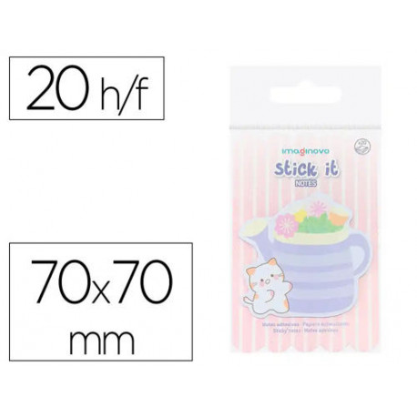 BLOC NOTAS ADHESIVAS IMAGINOVO MEOW 20 HOJAS FLORERO 70X70 MM