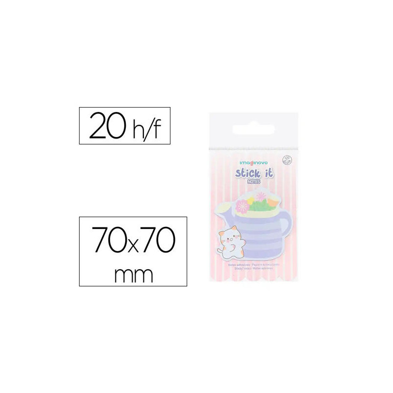 BLOC NOTAS ADHESIVAS IMAGINOVO MEOW 20 HOJAS FLORERO 70X70 MM