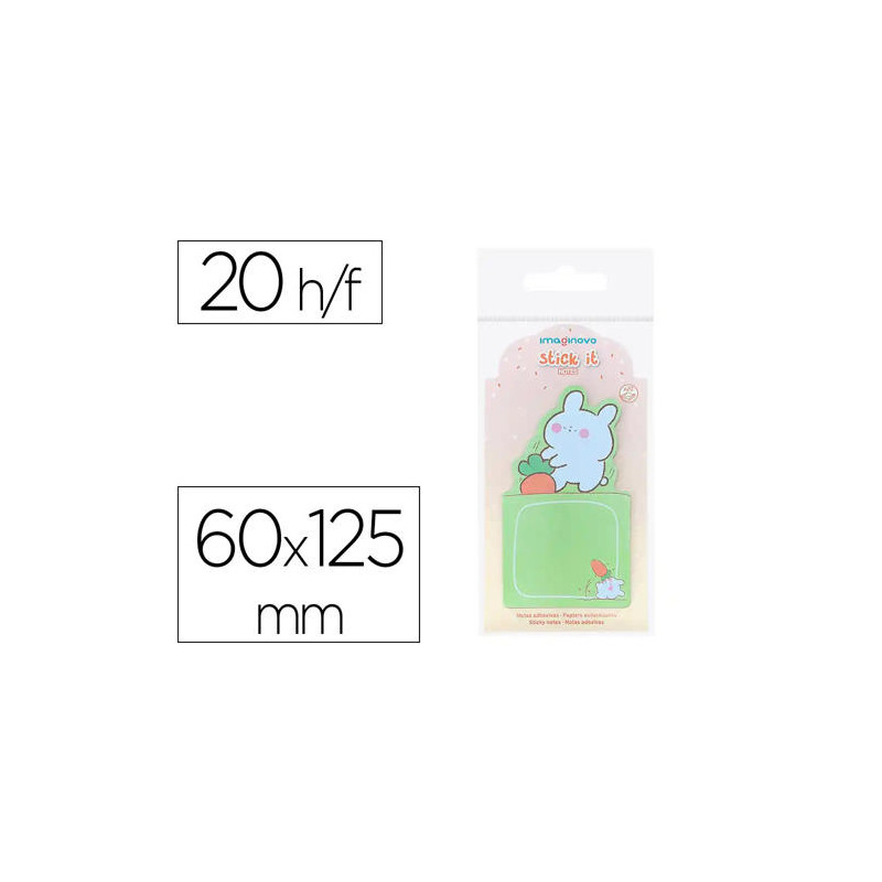 BLOC NOTAS ADHESIVAS IMAGINOVO BUNNY CON SOPORTE 20 HOJAS VERDE 60X125 MM