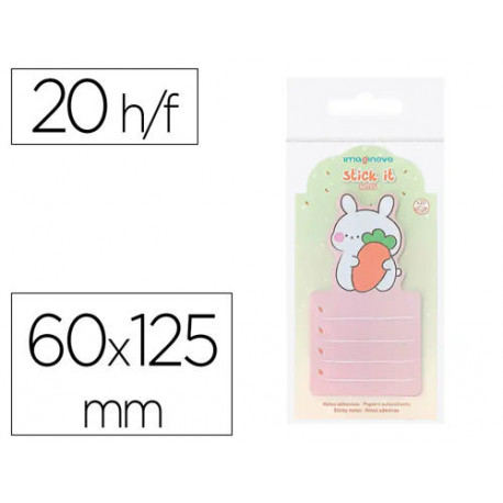 BLOC NOTAS ADHESIVAS IMAGINOVO BUNNY CON SOPORTE 20 HOJAS NARANJA 60X125 MM