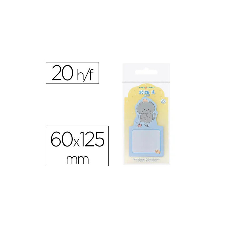 BLOC NOTAS ADHESIVAS IMAGINOVO BUNNY CON SOPORTE 20 HOJAS GATO AZUL 60X125 MM