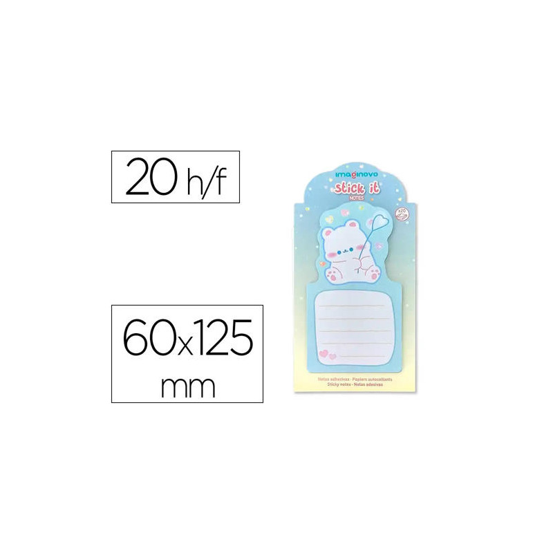 BLOC NOTAS ADHESIVAS IMAGINOVO BUNNY CON SOPORTE 20 HOJAS AZUL 60X125 MM OSO