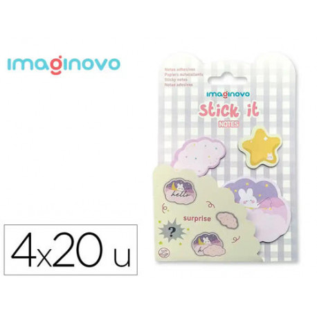 BLOC NOTAS ADHESIVAS IMAGINOVO SURPRISE PEGATINA SORPRESA 20 HOJAS TAMAÑOS SURTIDOS MORADO