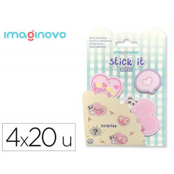 BLOC NOTAS ADHESIVAS IMAGINOVO SURPRISE PEGATINA SORPRESA 20 HOJAS TAMAÑOS SURTIDOS AZUL