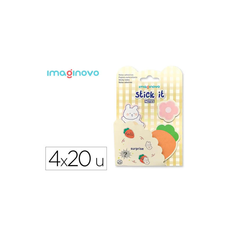 BLOC NOTAS ADHESIVAS IMAGINOVO SURPRISE PEGATINA SORPRESA 20 HOJAS TAMAÑOS SURTIDOS NARANJA