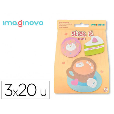 BLOC NOTAS ADHESIVAS IMAGINOVO FOODIES CAFE 20 HOJAS TAMAÑOS SURTIDOS
