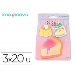 BLOC NOTAS ADHESIVAS IMAGINOVO FOODIES TARTA 20 HOJAS TAMAÑOS SURTIDOS