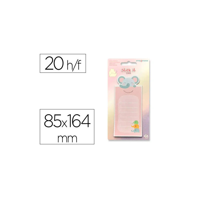 BLOC NOTAS ADHESIVAS IMAGINOVO LETTER CON MENSAJE TRASERO ELEFANTE 20 HOJAS 85X164 MM