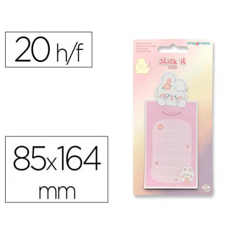 BLOC NOTAS ADHESIVAS IMAGINOVO LETTER CON MENSAJE TRASERO CONEJITO ROSA 20 HOJAS 85X164 MM