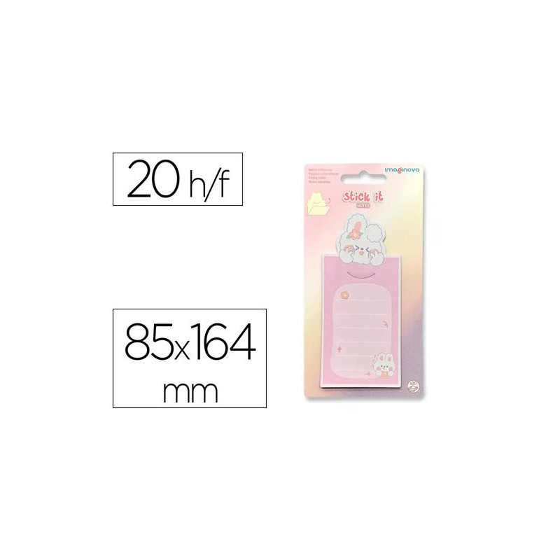 BLOC NOTAS ADHESIVAS IMAGINOVO LETTER CON MENSAJE TRASERO CONEJITO ROSA 20 HOJAS 85X164 MM