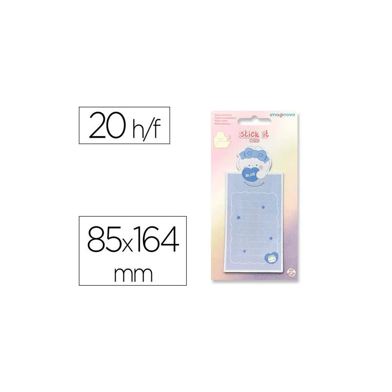 BLOC NOTAS ADHESIVAS IMAGINOVO LETTER CON MENSAJE TRASERO CONEJITO AZUL 20 HOJAS 85X164 MM