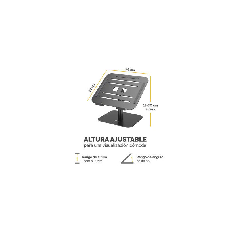 SOPORTE PARA PORTATIL FELLOWES ALUMINIA CON PEANA NEGRO 280X245X65 MM