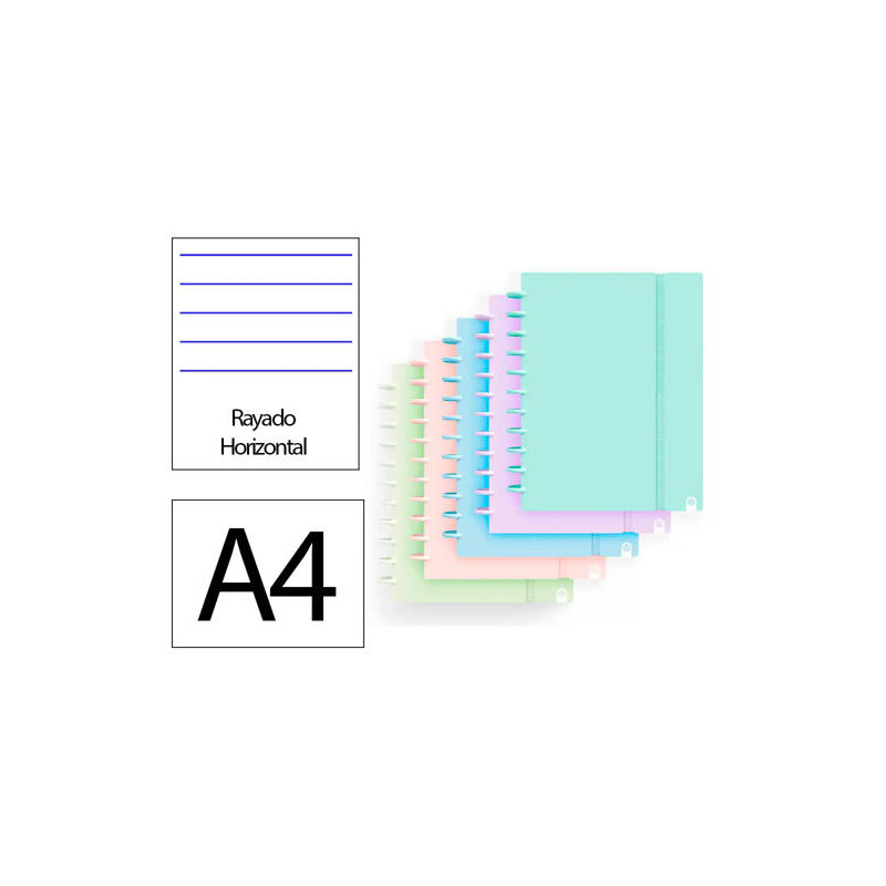 CUADERNO INGENIOX FOAM A4 80H RAYADO HORIZONTAL COLORES PASTEL SURTIDOS