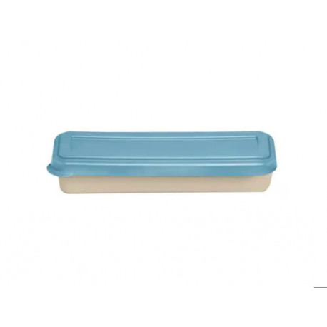 FIAMBRERA EXACOMPTA COLOR BEIG CON TAPA COLOR AZUL INCLUYE 3 CUBIERTOS REUTILIZABLES 205X65X40 MM