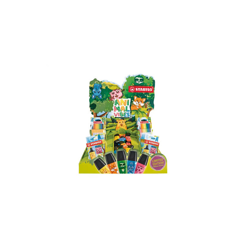 EXPOSITOR SOBREMESA ROTULADORES STABILO ANIMAL VIBES 48 UNIDADES SURTIDAS