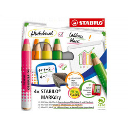 LAPIZ MARCADOR STABILO MARKDRY NEON PARA PIZARRA BLANCA CAJA DE 4 UNIDADES COLORES SURTIDOS + SACAPU