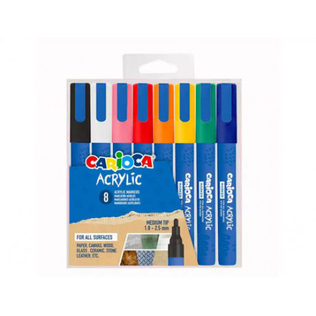 ROTULADOR CARIOCA ACRILICO PAINT MARKER PUNTA MEDIA TIP ESTUCHE DE 8 UNIDADES COLORES SURTIDOS