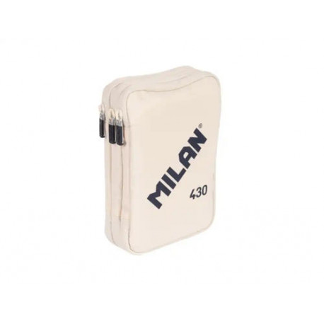 PLUMIER ESCOLAR MILAN 430 SINCE 1918 TRIPLE CREMALLERA CON ACCESORIOS COLOR BEIG 200X75X135 MM