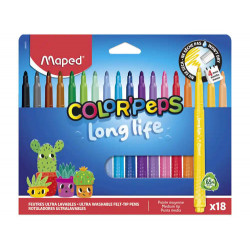 ROTULADOR MAPED COLOR PEPS LONG LIFE LAVABLE PUNTA MEDIA CAJA DE 18 UNIDADES COLORES SURTIDOS