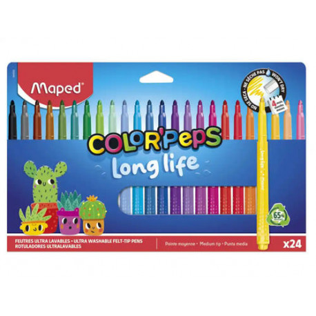 ROTULADOR MAPED COLOR PEPS LONG LIFE LAVABLE PUNTA MEDIA CAJA DE 24 UNIDADES COLORES SURTIDOS